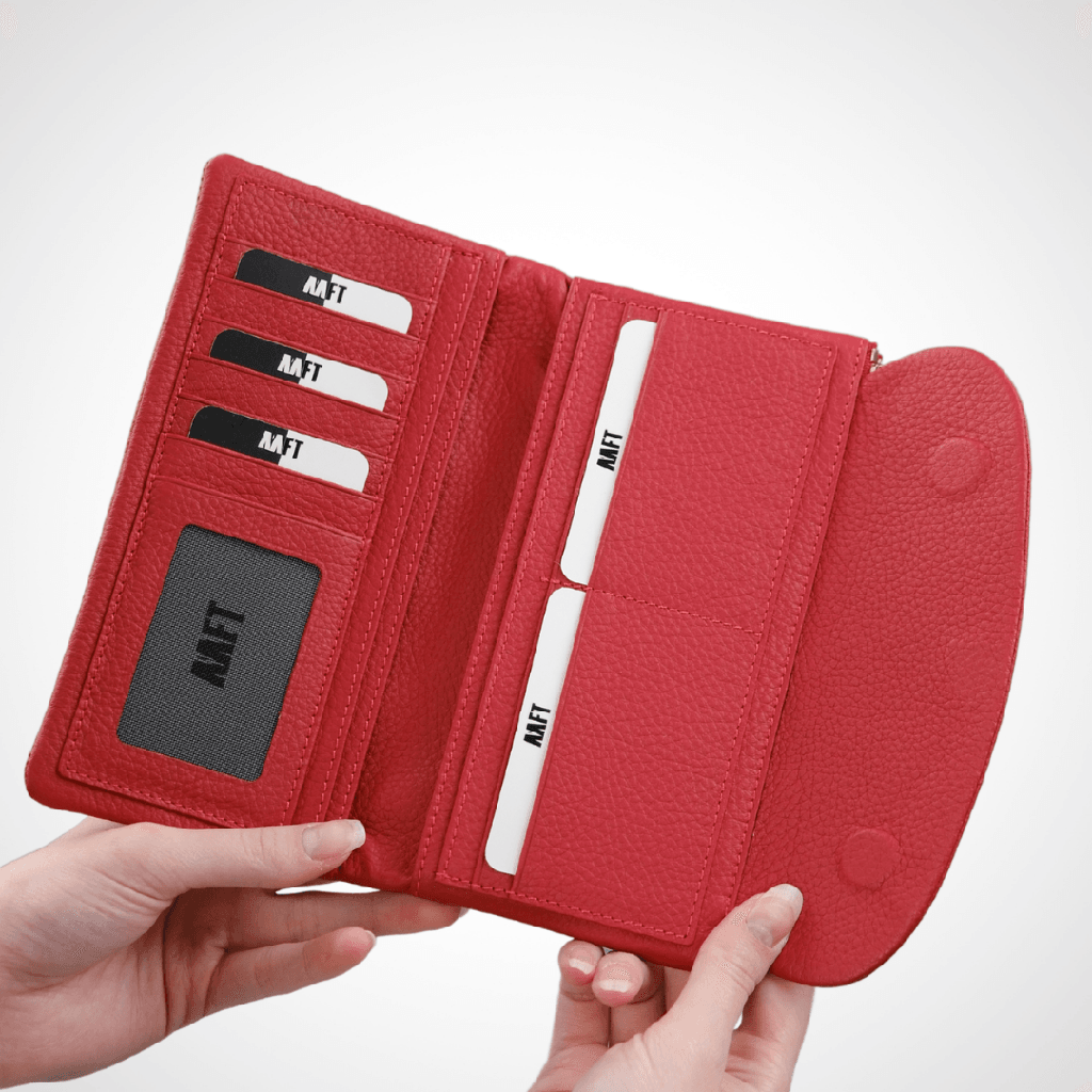 [346768525fd7954d5-M0] Hakiki Deri Kadın Mıknatıs Kapaklı Cüzdan – Kişiselleştirilebilir, Telefon Bölmeli | Beauty 3467 | B2B (Flother Mat Kırmızı) - Galeri Görseli 4