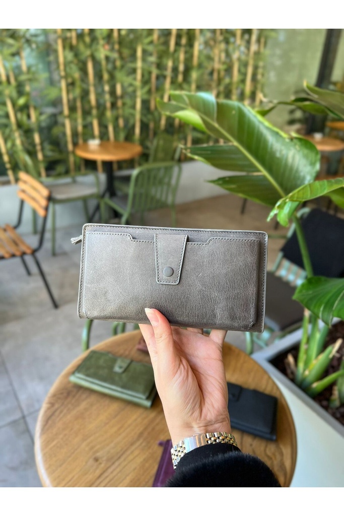 DERİ TELEFON BÖLMELİ CÜZDAN GRİ