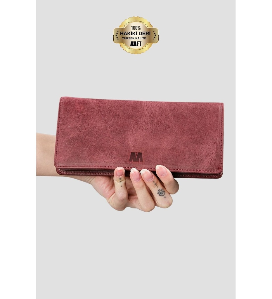 2602 Hakiki Deri Büyük Boy Kadın Cüzdan Flother Turuncu