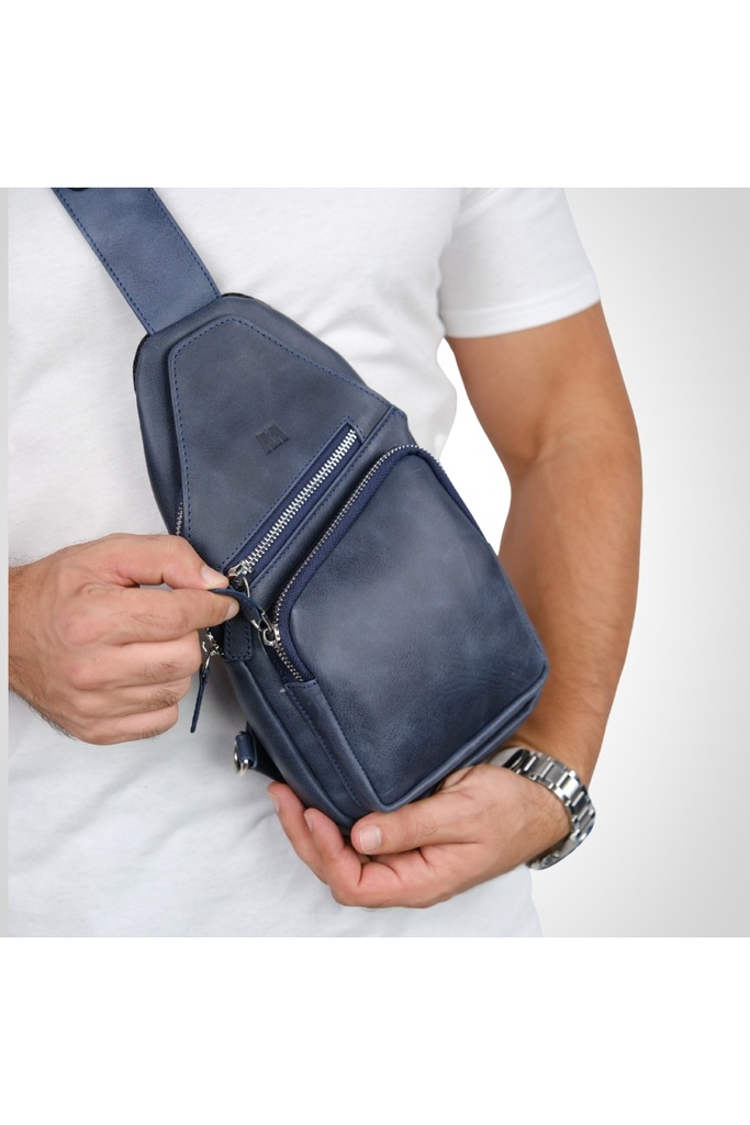 BAGGY HAKİKİ DERİ OMUZ ÇANTASI LACİVERT (6981)