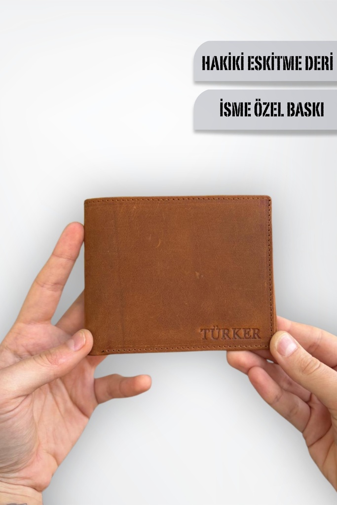 Hakiki Deri Erkek Cüzdan Hediye Kutulu - 2612 Royal Crayz Camel (Anahtarlık Hediyeli)