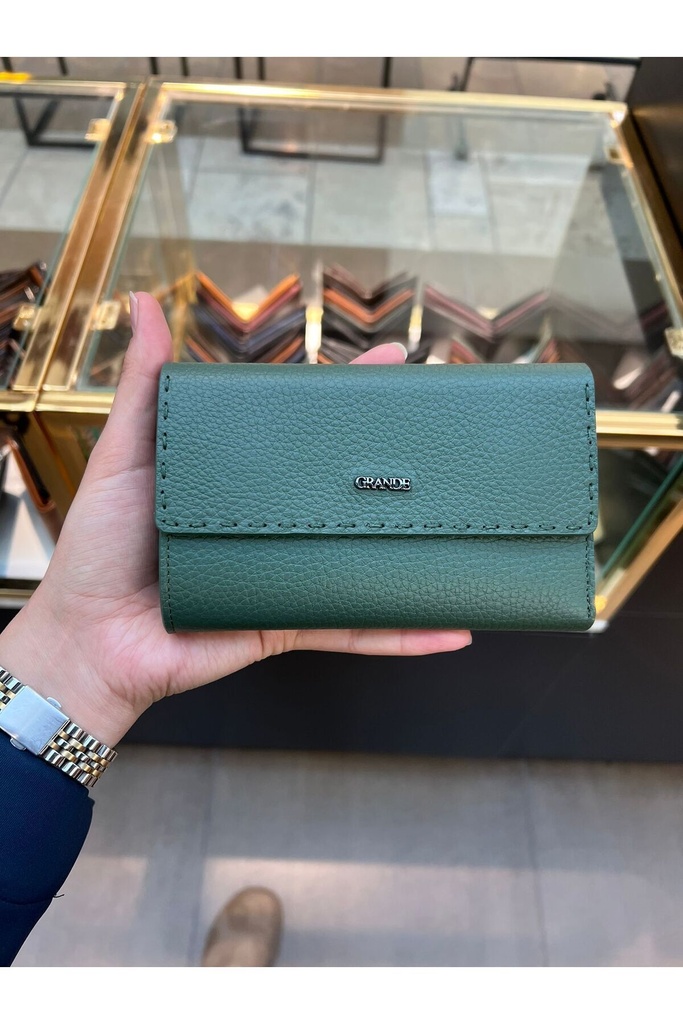 Grande Hakiki Deri Kadın Cüzdan Yeşil 2784