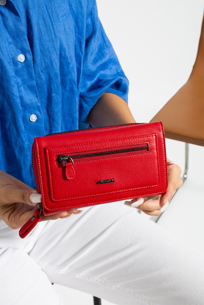 2715 Hakiki deri Kadın Kartlıklı Kağıt & Bozuk Para Bölmeli Model Şık Kartlık Cüzdan KIRMIZI